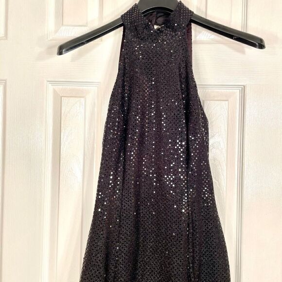 VINTAGE ROBERTA HIGH NECK BLACK SEQUIN GOWN 12 - Picture 4 of 8